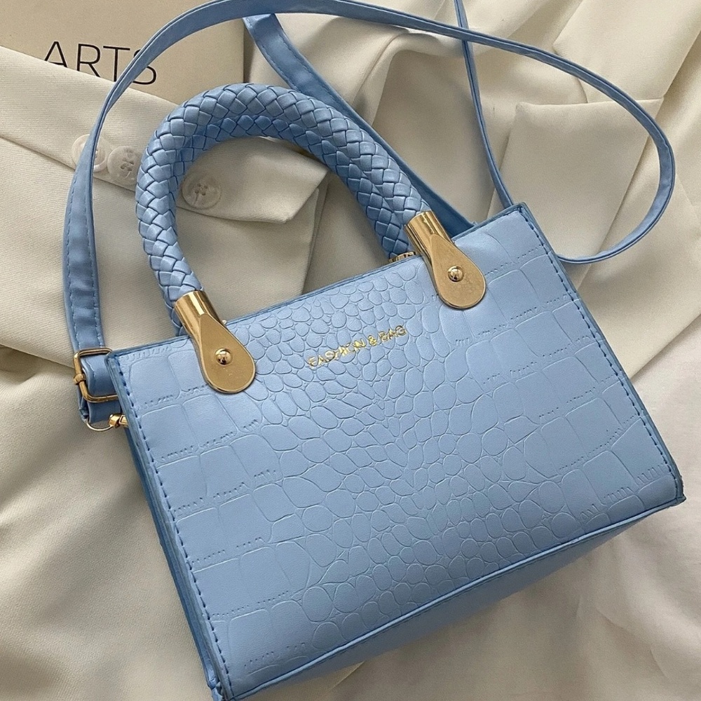 Square bag with embossed crocodile with letter print